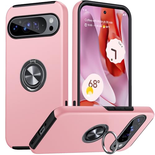 JAME für Google Pixel 9 Pro XL Hülle mit 360° Drehbarer Unsichtbarer Ring Ständer, Stoßfeste Schutzhülle, Anti-Kratzt, Militärischer Schutz Handyhülle für Pixel 9 Pro XL 6,8 Zoll, Rosa von JAME