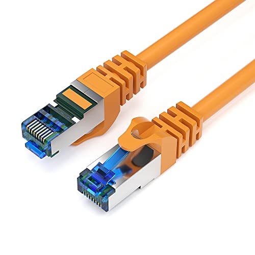 JAMEGA - 10m CAT 7 Netzwerkkabel Gigabit Ethernet Lan Kabel in orange | 10000 Mbit s | Patchkabel Cat.7 Rohkabel S FTP PIMF Schirmung mit RJ45 Stecker | Switch Router Modem Access Point von JAMEGA