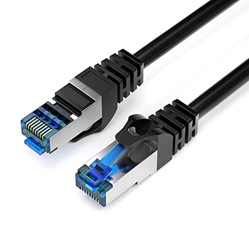 JAMEGA - 10m CAT 7 Netzwerkkabel Gigabit Ethernet Lan Kabel in schwarz | 10000 Mbit s | Patchkabel Cat.7 Rohkabel S FTP PIMF Schirmung mit RJ45 Stecker | Switch Router Modem Access Point von JAMEGA