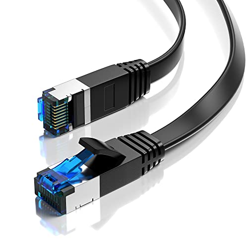 JAMEGA - 20m CAT.7 Netzwerkkabel Flach Ethernet Kabel Patchkabel in Schwarz | Gigabit Lan 10Gbit/s | 600MHz | Cat-7 Rohkabel U/FTP PIMF Schirmung mit RJ45 Stecker | Router Switch Modem von JAMEGA