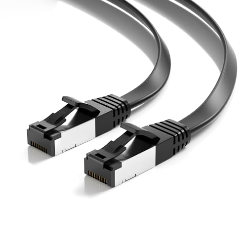 JAMEGA - 5m CAT. 8.1 Netzwerkkabel Flach Ethernet Kabel Patchkabel in Schwarz | Gigabit Lan 40 Gbit/s | 2000 MHz | Cat-8 Flachbandkabel U/FTP PIMF Schirmung mit RJ45 Stecker von JAMEGA