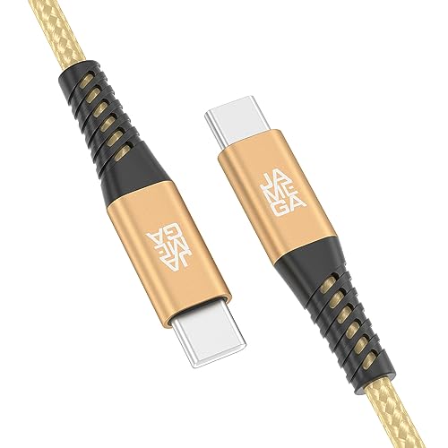 JAMEGA - USB Typ C Kabel Gold 1m | USB C Ladekabel und Datenkabel Fast Charge Snyc USB C Stecker auf USB C Stecker kompatibel mit iPhone 15 Pro Max iPad Pro Air Samsung Macbook Tablets Huawei uvm. von JAMEGA