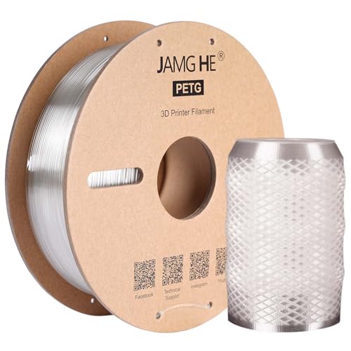 PETG Filament for 3D Printer, JAMG HE 1.75mm 1KG Precision +/- 0.02 mm PETG Filament Spool for 3D Printing Refills (1KG, Transparente) von JAMG HE