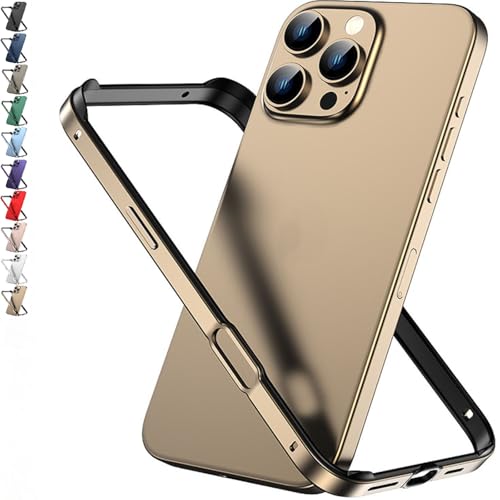 JASUBAI Aluminiumrahmen Metall Bumper für iPhone 16 Pro Max Case, Slim Metal Bumper Case für iPhone 16 Pro, Metallrahmen mit weichem inneren Bumper, Kantenschutz (Für iPhone 16 Plus,Gold-Titan) von JASUBAI