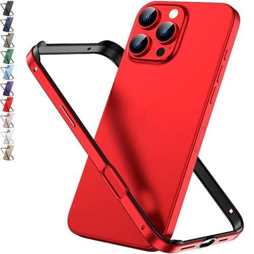 JASUBAI Aluminiumrahmen Metall Bumper für iPhone 16 Pro Max Case, Slim Metal Bumper Case für iPhone 16 Pro, Metallrahmen mit weichem inneren Bumper, Kantenschutz (für iPhone 16,Rot) von JASUBAI