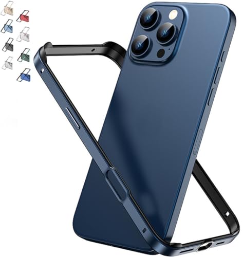 JASUBAI Aluminiumrahmen Metall Bumper für iPhone 16 Pro Max Case, Slim Metal Bumper Case für iPhone 16 Pro Max / 16 Pro, mit weicher TPU-Innenseite, stoßdämpfende Schutzhülle (iPhone 16 Pro,Blau) von JASUBAI