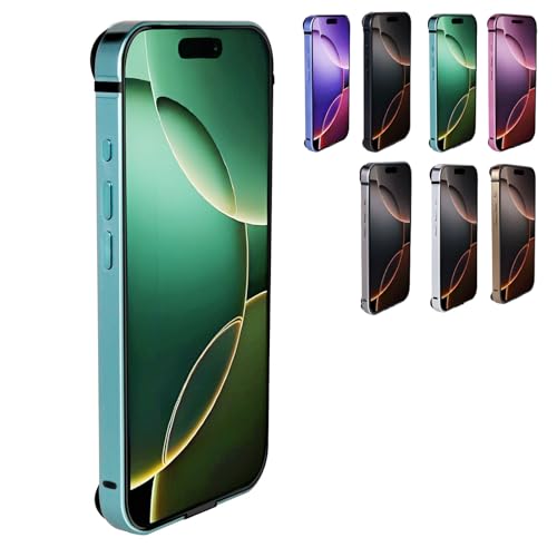 JASUBAI Bezel Minimalist Metal Slim Hard für iPhone 16 Pro Max Hülle, Metallrahmen-Panzer-Stoßfängerhülle mit weichem Innenstoßfänger, erhöhter Kantenschutz (for Iphone16Pro,Cyan) von JASUBAI