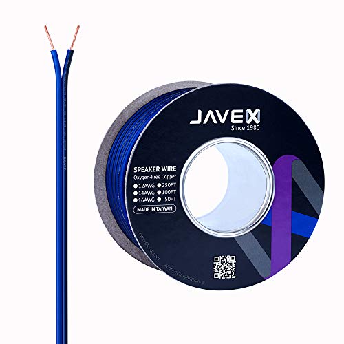 JAVEX Lautsprecherkabel 16-Gauge [1,31 mm2] [Sauerstofffreies Kupfer 99,9%] Litzenkupfer, blau/schwarz, Kabel für HiFi-Systeme, Verstärker 100 Fuß [30,5 M] von JAVEX