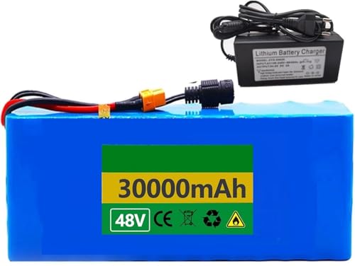 E-Bike-Akku 36 V 48 V 10 Ah 15 Ah 20 Ah 25 Ah 30 Ah Lithium-Ionen-Akku for Elektrofahrräder mit BMS-Schutzplatine, Motor, Elektrofahrrad mit Ladegerät(48V 30AH,XT60) von JAVPTAV