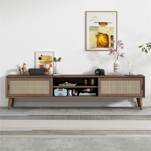 JAVYPPT TV-Ständer, for 30-55-Zoll-Fernseher, Massivholz-Entertainment-Center, Rattan-TV-Konsolentisch, Medienkonsole mit Schiebetüren for Wohnzimmer, Schlafzimmer(B,140 * 35 * 40cm) von JAVYPPT