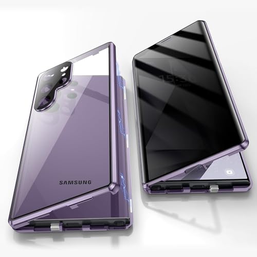 JAlanlan Hülle für Samsung Galaxy S24 Ultra Anti Peeping Handyhülle,360 Grad hülle,Privatsphäre gehärtetes Glas hülle, Starke magnetische Adsorption Metall Rahmen+Kamera Schutz，lila von JAlanlan