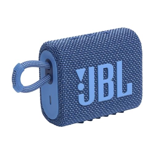 JBL GO 3 Eco – Kleine Bluetooth Box aus recyceltem Material in Blau – Wasserfester, tragbarer Lautsprecher für unterwegs – Bis zu 5h Wiedergabezeit mit nur einer Akkuladung von JBL