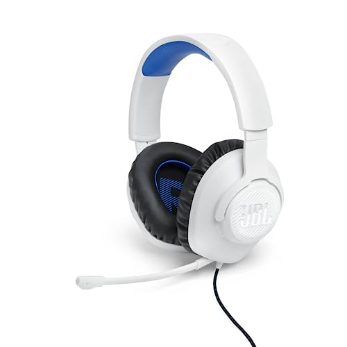 JBL Quantum 100P Over-Ear-Gaming-Headset – Wired 3,5 mm Klinke – Mit abnehmbarem Boom-Mikrofon – Kompatibel mit vielen Plattformen – Weiß-Blau von JBL