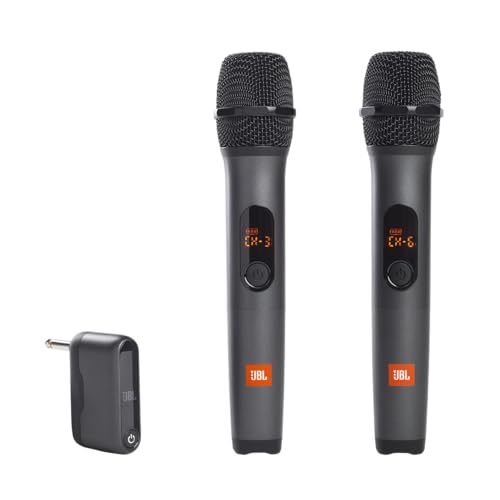 JBL Wireless Microphone Set – Kabelloser Systemverbund mit zwei Mikrofonen und Receiver – Zubehör für die JBL Party-Box – Mit Kardioid-Richtcharakteristik von JBL