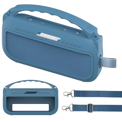 JCHPINE Silikon-Schutzhülle für Bose SoundLink Flex Tragbarer Bluetooth-Lautsprecher 2. Generation, Silikonhülle für Bose SoundLink Flex Lautsprecher, Schultergurt (Blue Dusk, Hülle für Gen 2) von JCHPINE