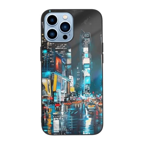 JCVOTREL New York Paintings bedruckte Handyhülle für iPhone 13 Pro – 15,5 cm (6,1 Zoll), stoßfeste Schutzhülle aus gehärtetem Glas, Anti-Fingerabdruck, vergilbt nicht, Weiß von JCVOTREL