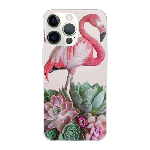 JCVOTREL Schutzhülle für iPhone 14 Pro, 15,5 cm (6,1 Zoll), Motiv: Flamingo-Sukkulenten, TPU + Acryl, stoßfest, lustig, transparent, schnelles Aufladen, Anti-Fingerabdruck von JCVOTREL