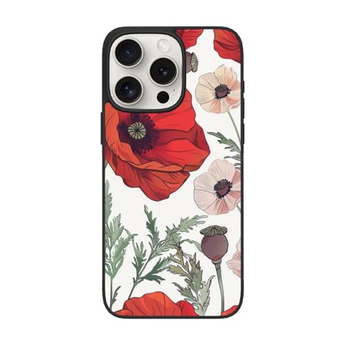 JCVOTREL Schutzhülle mit Blumenmuster, bedruckt, für iPhone 15 Pro, 15,5 cm, stoßfeste PC-Handyhülle mit Objektivschutz, Anti-Fingerabdruck, vergilbt nicht von JCVOTREL