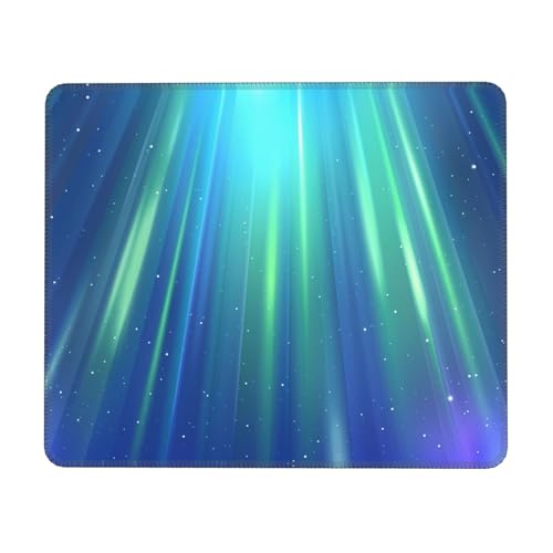 Blaues Aurora Borealis Mauspad, Gaming-Matte mit genähtem Rand, kleine Schreibtischunterlage für kabellose Maus, Büro, Gaming, Arbeiten, 17,8 x 21,8 cm von JDFHGNU