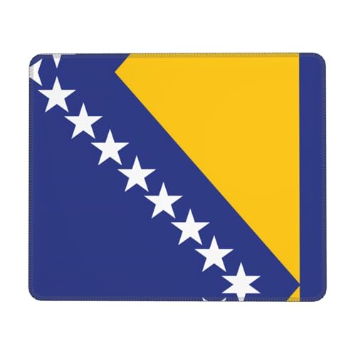 Mauspad mit Flagge von Bosnien und Herzegowina, Gaming-Matte mit genähtem Rand, kleine Schreibtischunterlage für kabellose Maus, Büro, Gaming, Arbeiten, 17,8 x 21,8 cm von JDFHGNU