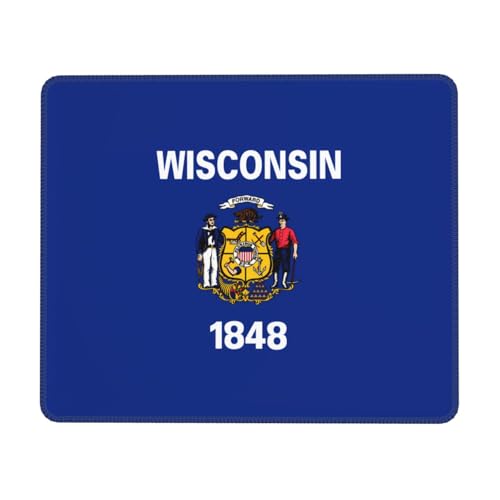 Wisconsin Mauspad mit Staatsflagge und genähtem Rand, kleine Schreibtischunterlage für kabellose Maus, Büro, Gaming, Arbeiten, 20 x 24 cm von JDFHGNU