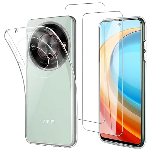 JDXHFF Hülle Kompatibel mit ZTE Blade A75 5G (6.6") und 2 Stück Schutzglas Gehärteter Film Displayschutzfolie - Transparent Weich Silikon Schutzhülle Flexibel TPU Tasche Case Clear von JDXHFF