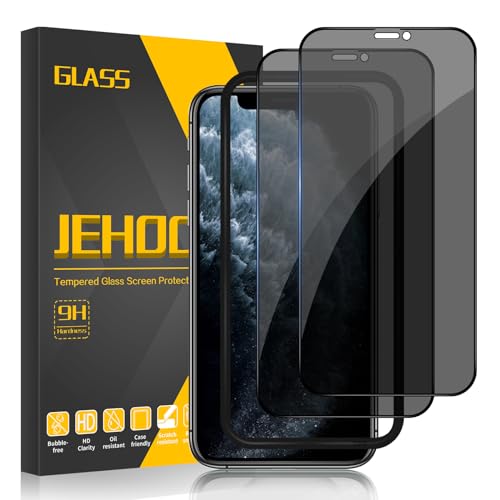 JEHOO Sichtschutz für iPhone 11 Pro Max/Xs Max 6.5 Zoll Schutzfolie, [2 Stück] Privatsphäre Glas mit Rahmen für Einfache Installation, Anti-Spähen Gehärtetes Glas 9H Härte Blickschutzfolie Blasenfrei von JEHOO