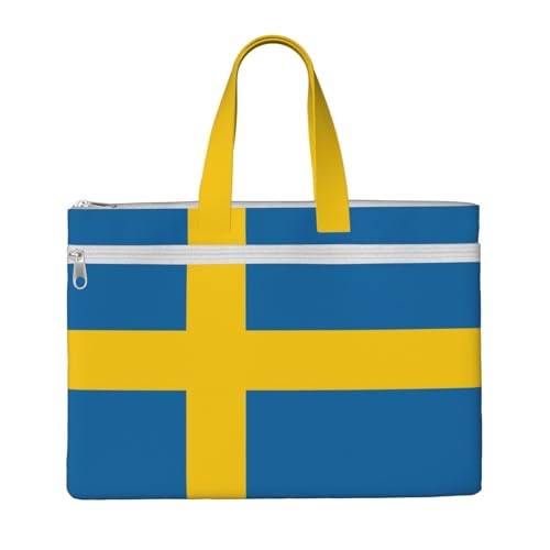 Tragetasche mit schwedischer Flagge, für Damen und Herren, große Kapazität, Canvas-Tragetasche mit Reißverschluss, für Arbeit, Laptop von JEJEA