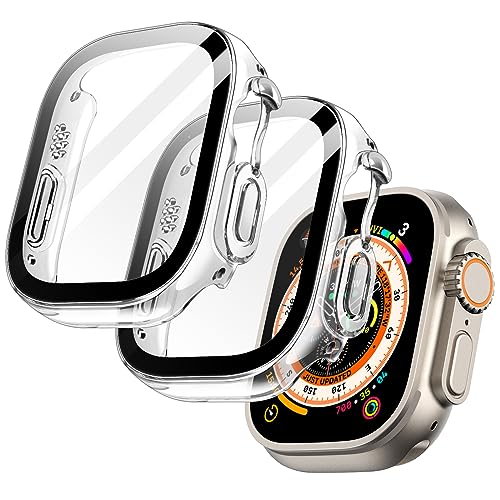 JETech Hülle mit Displayschutz Kompatibel mit Apple Watch Ultra 2/1 49mm, Gesamt Schutzhülle, Eingebaut Gehärtetes Glas Schutzfolie Hoch Empfindlichkeit, 2 Stück (Durchsichtig) von JETech