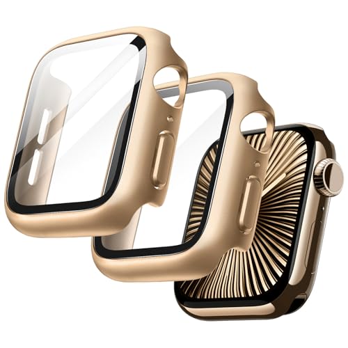 JETech Hülle mit Schutzfolie für Apple Watch Series 10 42mm, Gesamt Schutzhülle, Eingebaut Gehärteter Glas Displayschutz Hohe Empfindlichkeit, 2 Stück (Gold) von JETech