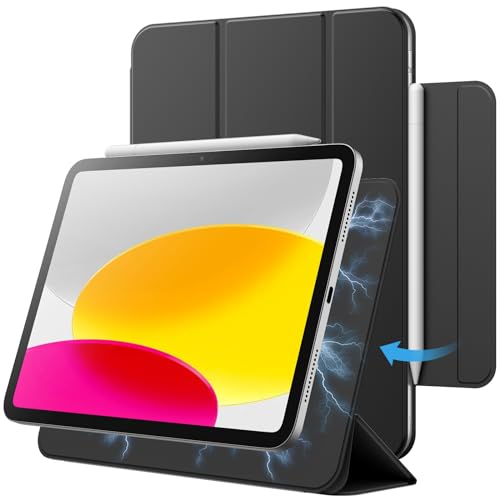 JETech Magnetisch Hülle für iPad 10 (10,9 Zoll, Modell 2022, 10. Generation), Magnetisch Befestigung, Schlank Schutzhülle mit Auto Schlafen/Wachen (Schwarz) von JETech