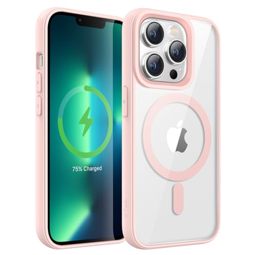 JETech Magnetisch Hülle für iPhone 13 Pro 6,1 Zoll Kompatibel mit MagSafe, Stoßfeste Stoßstange Handyhülle, Solid Farbe Matte TPU Rahmen, Anti-Kratzer Transparent Rückseite (Rosa) von JETech