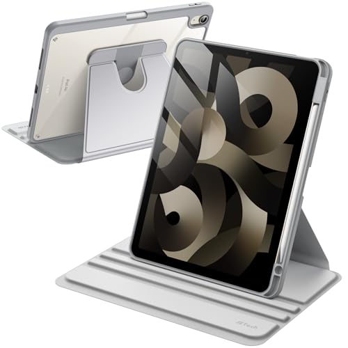 JETech Rotierende Hülle für iPad Air 11 Zoll M2 (2024), iPad Air 5/4 (2022/2020 5./4. 10,9 Zoll) mit Stifthalter, 360 Grad Drehbare Schutzhülle Ständer Transparente Rückseite (Silber) von JETech