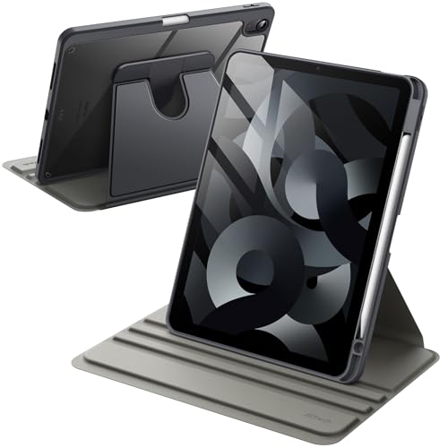 JETech Rotierende Hülle für iPad Air 11 Zoll M2 (2024), iPad Air 5/4 (2022/2020 5./4. 10,9 Zoll) mit Stifthalter, 360 Grad Drehbare Schutzhülle Ständer Transparente Rückseite (Space Grau) von JETech