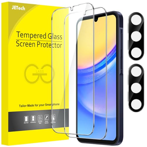 JETech Schutzfolie für Samsung Galaxy A15 4G / 5G 6,5 Zoll mit Kameraschutz, Gehärtete Glas Displayschutz, HD Klar, 2 Stück Jeweils von JETech