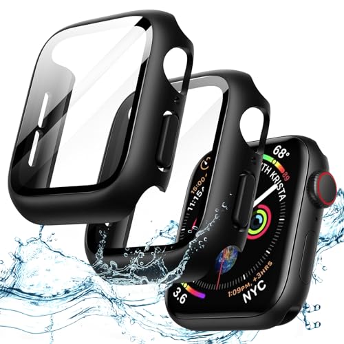 JETech Wasserdichte Hülle mit Schutzfolie für Apple Watch SE (2022/2020) / Series 6 5 4 40mm, Eingebautes Gehärtetes Glas Displayschutz Hart PC Vollständig Schutzhülle, 2 Stück (Schwarz) von JETech