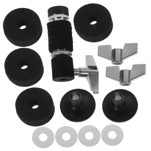 JEWEDECO 1 Satz Drum-kit-zubehör Filzkissen Scheibenmuttern Drum-kit-versorgung Trommelschlüssel Drum-becken-pads Beckenständer Trommelfilzauflage Schlagzeug-filzunterlage Black Metall von JEWEDECO