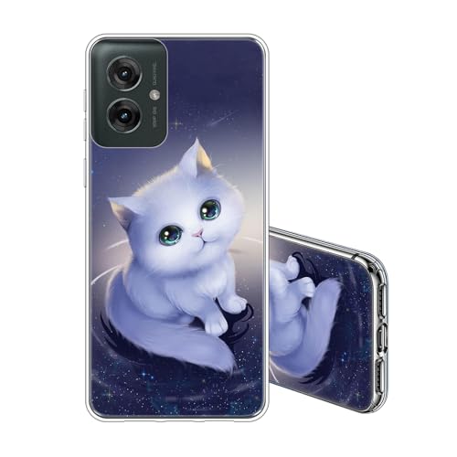 JEZSTHAI Handyhülle Kompatibel mit Motorola Moto G55 5G Hülle Silikon Schlank TPU Durchsichtige Weiche Stoßfeste Kratzfeste Transparent Schutzhülle Niedliche Katze Muster Case von JEZSTHAI