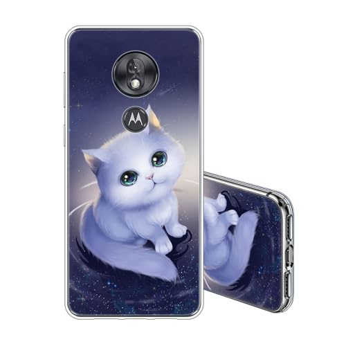 JEZSTHAI Handyhülle Kompatibel mit Motorola Moto G7 Play Hülle Silikon Schlank TPU Durchsichtige Weiche Stoßfeste Kratzfeste Transparent Schutzhülle Niedliche Katze Muster Case von JEZSTHAI