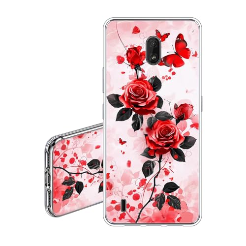 JEZSTHAI Handyhülle Kompatibel mit Nokia C2 Hülle Silikon Weiche Fallschutz Stoßfeste Kratzfeste Durchsichtige Schutzhülle mit Aesthetic Muster Rose von JEZSTHAI