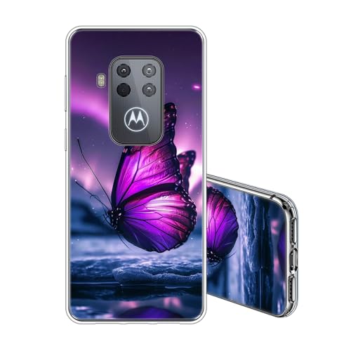 JEZSTHAI Hülle Kompatibel mit Motorola One Zoom Handyhülle Silikon TPU Durchsichtige Weiche Stoßfeste Kratzfeste Schlank Schutzhülle Schmetterling Muster Transparent Case von JEZSTHAI