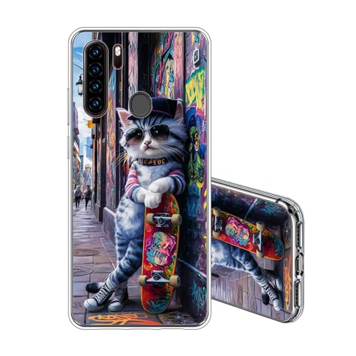 JEZSTHAI Schutzhülle Kompatibel mit Blackview A80 Plus Hülle Silikon Transparent Weiche Stoßfeste Kratzfeste Durchsichtige Schlank TPU Handyhülle Coole Katze Muster Cover von JEZSTHAI