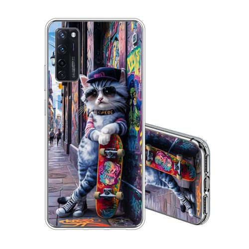 JEZSTHAI Schutzhülle Kompatibel mit ZTE Axon 20 4G/5G Hülle Silikon Transparent Weiche Stoßfeste Kratzfeste Durchsichtige Schlank TPU Handyhülle Coole Katze Muster Cover von JEZSTHAI