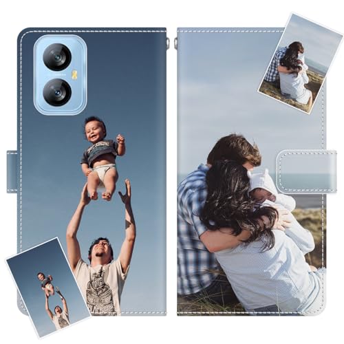 JGOYGYI Personalisierte Leder Handyhülle kompatibel mit Blackview A52/A52 Pro,Individuelle Eigenem Foto Bild Text Bildern Foldable Flip Klapphüllen Case hülle+Handykette von JGOYGYI