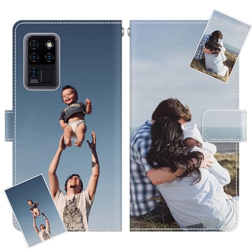 JGOYGYI Personalisierte Leder Handyhülle kompatibel mit OUKITEL C21,Individuelle Eigenem Foto Bild Text Bildern Foldable Flip Klapphüllen Case hülle+Handykette von JGOYGYI