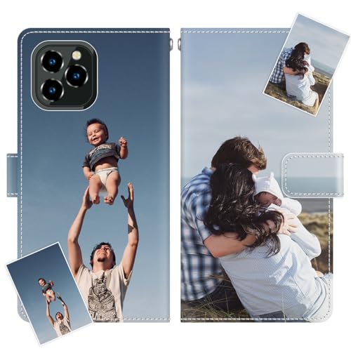 JGOYGYI Personalisierte Leder Handyhülle kompatibel mit OUKITEL C21 Pro,Individuelle Eigenem Foto Bild Text Bildern Foldable Flip Klapphüllen Case hülle+Handykette von JGOYGYI