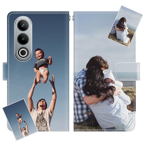 JGOYGYI Personalisierte Leder Handyhülle kompatibel mit OnePlus Ace 3V,Individuelle Eigenem Foto Bild Text Bildern Foldable Flip Klapphüllen Case hülle+Handykette von JGOYGYI