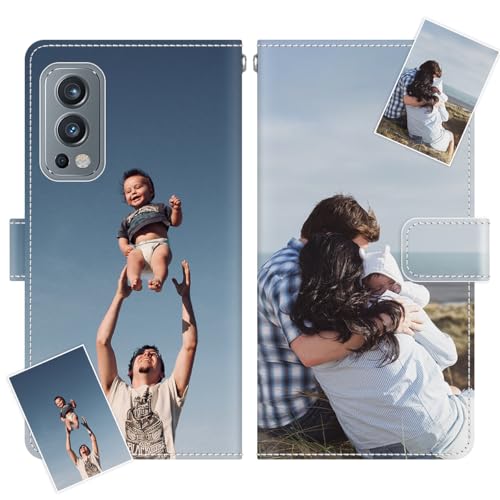 JGOYGYI Personalisierte Leder Handyhülle kompatibel mit OnePlus Nord 2 5G,Individuelle Eigenem Foto Bild Text Bildern Foldable Flip Klapphüllen Case hülle+Handykette von JGOYGYI