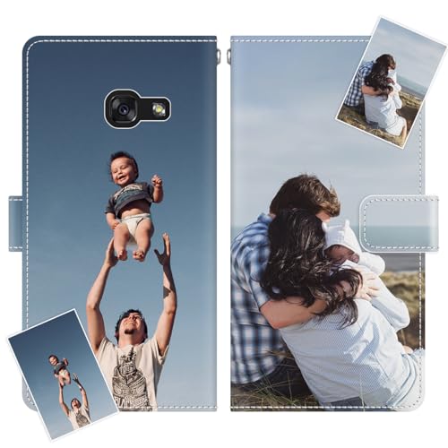 JGOYGYI Personalisierte Leder Handyhülle kompatibel mit Samsung Galaxy A3 (2017),Individuelle Eigenem Foto Bild Text Bildern Foldable Flip Klapphüllen Case hülle+Handykette von JGOYGYI