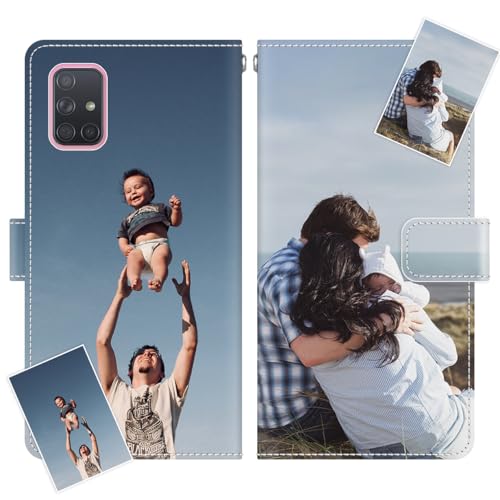 JGOYGYI Personalisierte Leder Handyhülle kompatibel mit Samsung Galaxy A71 4G,Individuelle Eigenem Foto Bild Text Bildern Foldable Flip Klapphüllen Case hülle+Handykette von JGOYGYI